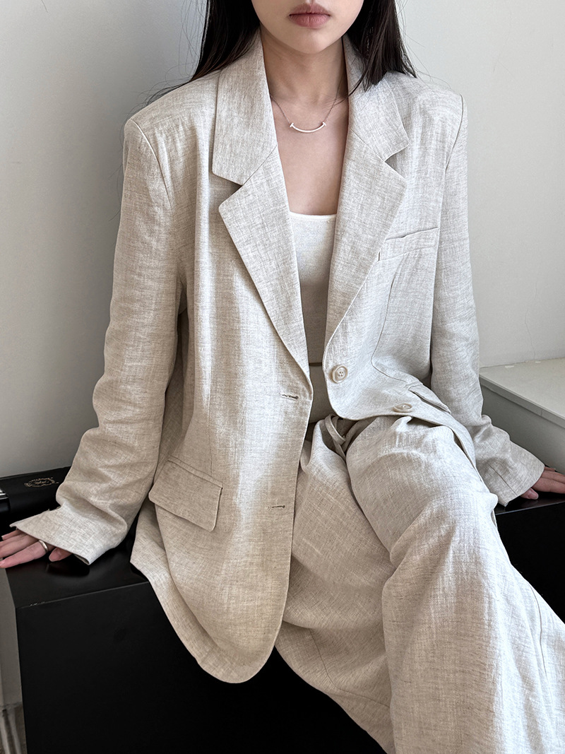 Linen Pant Wide - Autumn Hig-end Linen Material Blazer Jacket