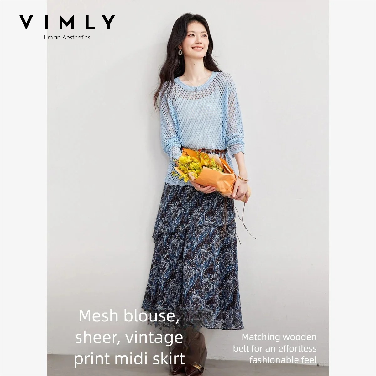 VIMLY Women's Two-piece Set 20 - Midi Skirt Floral 评论和价格