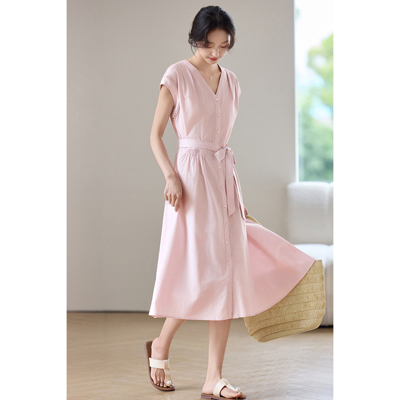 SENTUBILA Women's Midi Pink Dr - Linen Dress Wrap 评论和价格
