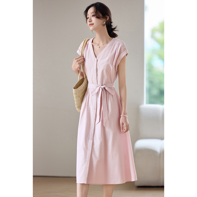 SENTUBILA Women's Midi Pink Dr - Linen Dress Wrap 评论和价格