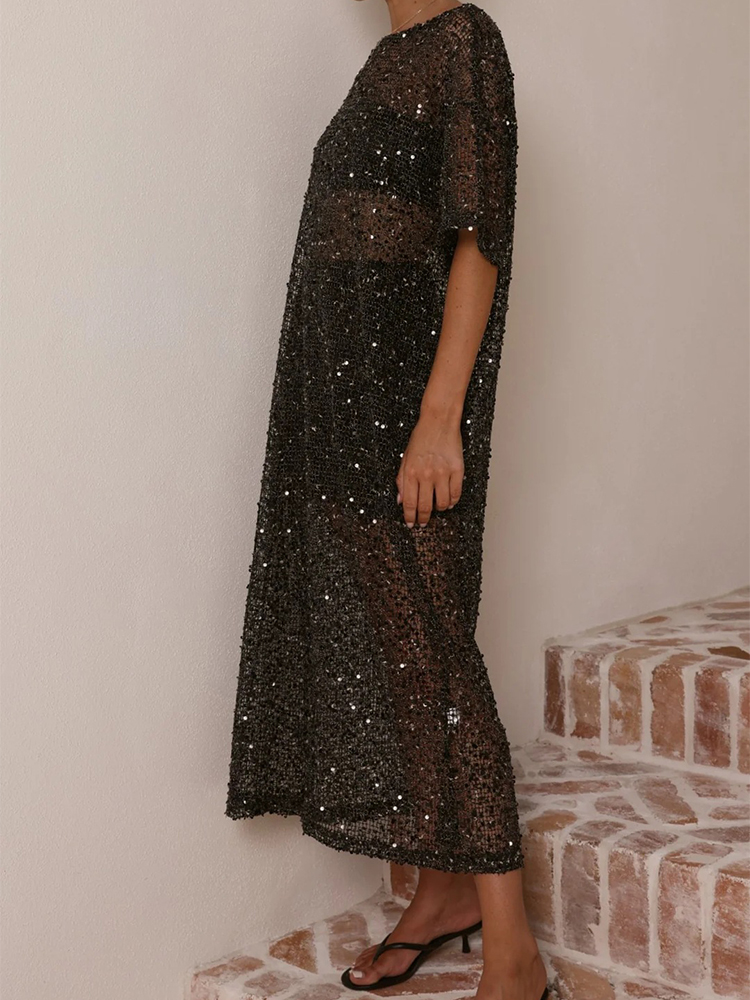Female O-neck Loose Summer Lon - Cover Up Kaftan 评论和价格