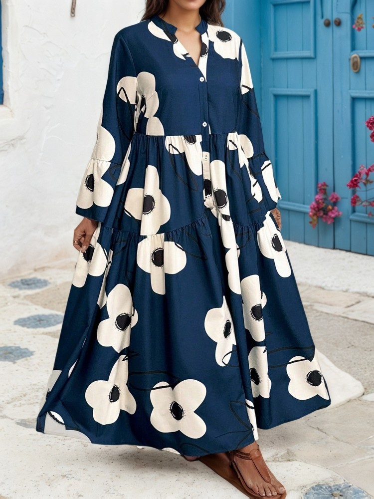 XL-4XL Plus Size Clothes Dress - Midi Skirt Floral 评论和价格